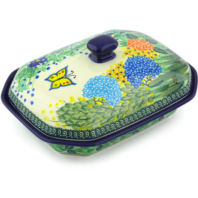 Polish Pottery Dish with Cover 10&quot; Spring Garden UNIKAT