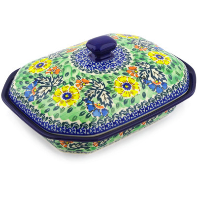 Polish Pottery Dish with Cover 10&quot; Spring Serenade UNIKAT