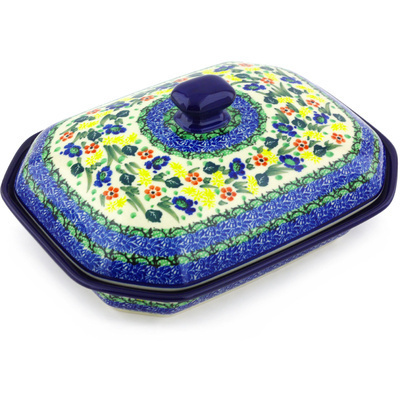 Polish Pottery Dish with Cover 10&quot; Wildflower UNIKAT