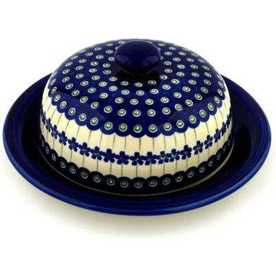 Polish Pottery Dish with Cover 11&quot; Flowering Peacock