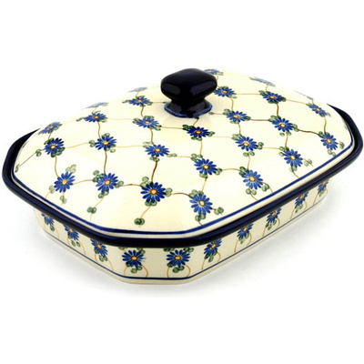 Polish Pottery Dish with Cover 12&quot; Aster Trellis