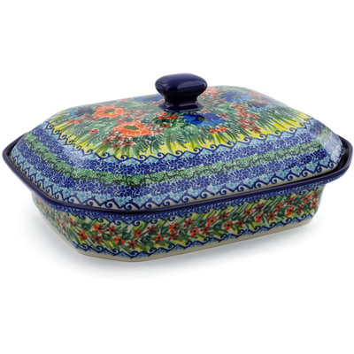 Polish Pottery Dish with Cover 12&quot; Floral Bounty UNIKAT