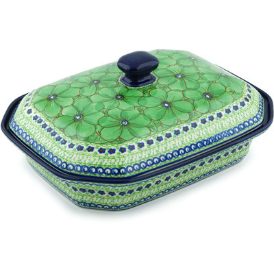 Polish Pottery Dish with Cover 12&quot; Key Lime Dreams UNIKAT