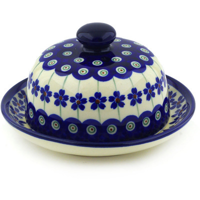 Polish Pottery Dish with Cover 5&quot; Flowering Peacock