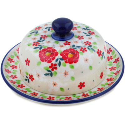 Polish Pottery Dish with Cover 6&quot; Festive Mistletoe UNIKAT