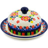 Polish Pottery Dish with Cover 6&quot; Floral Puzzles UNIKAT