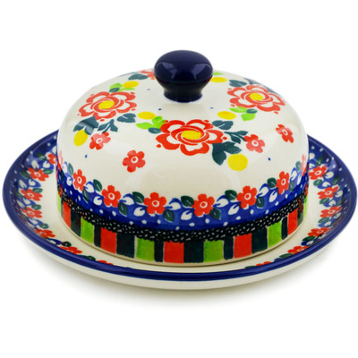 Polish Pottery Dish with Cover 6&quot; Floral Puzzles UNIKAT