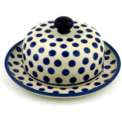 Polish Pottery Dish with Cover 6&quot; Polka Dot Delight
