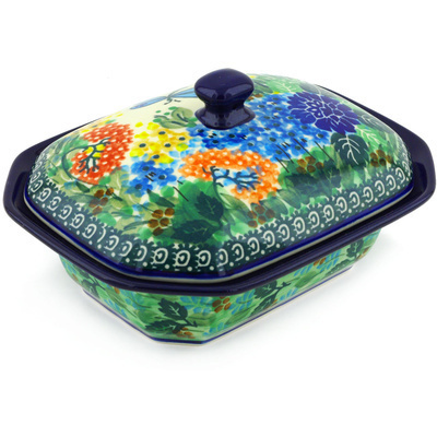 Polish Pottery Dish with Cover 7&quot; Garden Delight UNIKAT