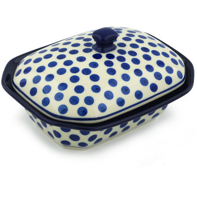 Polish Pottery Dish with Cover 7&quot; Polka Dot Delight
