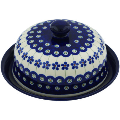 Polish Pottery Dish with Cover 8&quot; Flowering Peacock