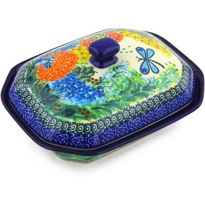Polish Pottery Dish with Cover 8&quot; Garden Delight UNIKAT