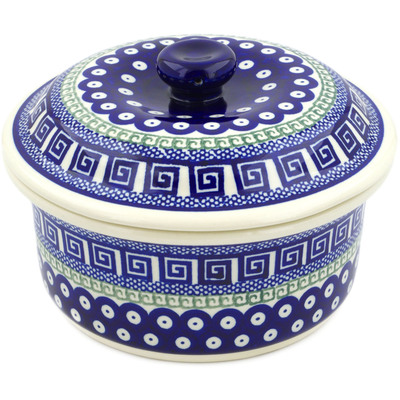 Polish Pottery Dish with Cover 8&quot; Grecian Peacock
