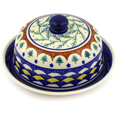 Polish Pottery Dish with Cover 8&quot; Pine Boughs