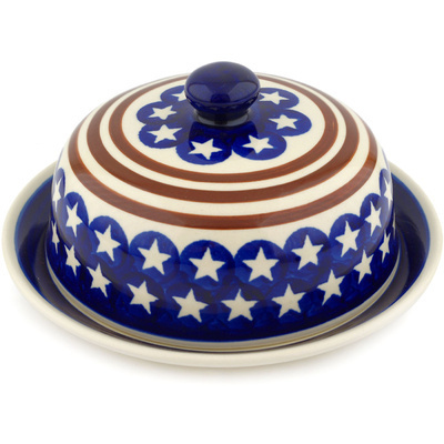 Polish Pottery Dish with Cover 8&quot; Stars And Stripes