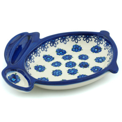 Polish Pottery Divided Dish 10&quot; Blue Flower Halo UNIKAT