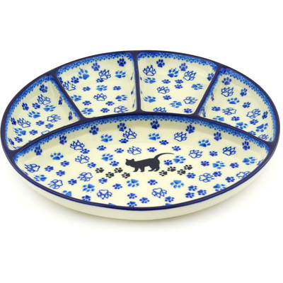 Polish Pottery Divided Dish 10&quot; Boo Boo Kitty Paws
