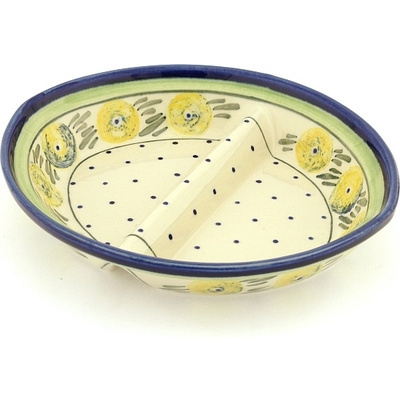 Polish Pottery Divided Dish 10&quot; Limon Swirl