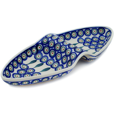 Polish Pottery Divided Dish 10&quot; Peacock Leaves