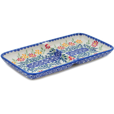 Polish Pottery Divided Dish 10&quot; Wave Of Flowers