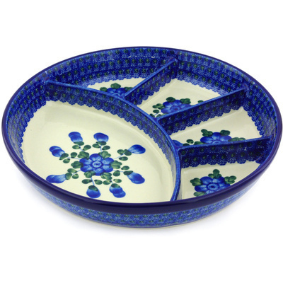 Polish Pottery Divided Dish 11&quot; Blue Poppies