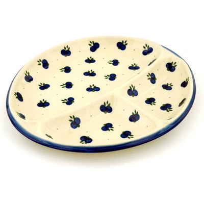 Polish Pottery Divided Dish 11&quot; Wild Blueberry