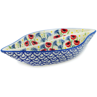 Polish Pottery Divided Dish 12&quot; Poppies And Cornflowers UNIKAT
