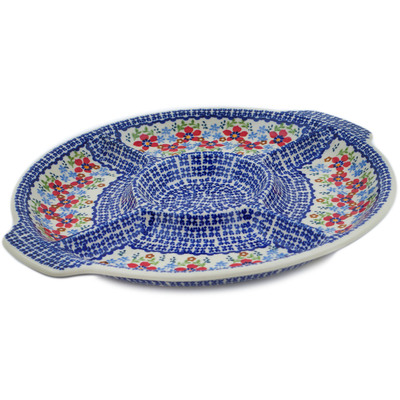 Polish Pottery Divided Dish 14&quot; Red Flower Meadow