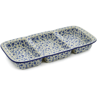 Polish Pottery Divided Dish 16&quot; Blue Confetti