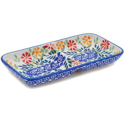 Polish Pottery Divided Dish 7&quot; Wave Of Flowers