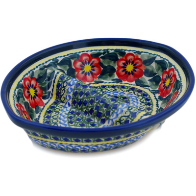 Polish Pottery Divided Dish 8&quot; Poppies All Around UNIKAT