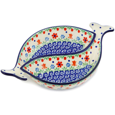 Polish Pottery Divided Dish 9&quot; Babcia&#039;s Garden