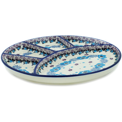 Polish Pottery Divided Dish 9&quot; Blooming Blues