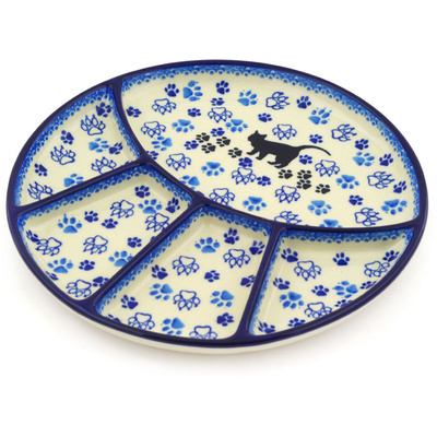 Polish Pottery Divided Dish 9&quot; Boo Boo Kitty Paws