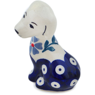 Polish Pottery Dog Figurine 3&quot; Peacock Forget-me-not