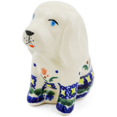 Polish Pottery Dog Figurine 4&quot; Cocentric Tulips