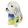 Polish Pottery Dog Figurine 4&quot; Maroon Blossoms UNIKAT