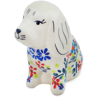 Polish Pottery Dog Figurine 4&quot; Neon Wreath