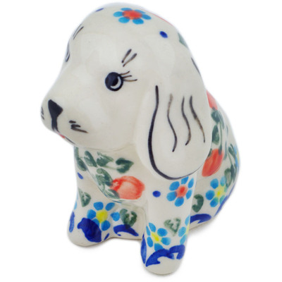 Polish Pottery Dog Figurine 4&quot; Peach Tudor Rose