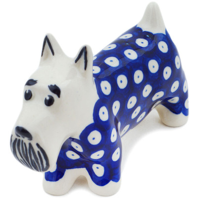 Polish Pottery Dog Figurine 5&quot; Blue Eyes