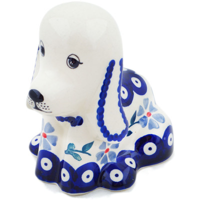 Polish Pottery Dog Figurine 5&quot; Peacock Forget-me-not