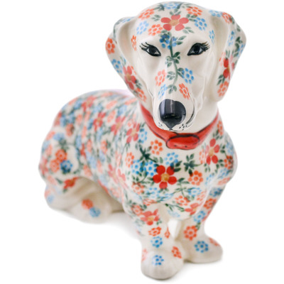 Polish Pottery Dog Figurine 9&quot; Floral Frenzy