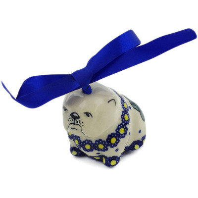 Polish Pottery Dog Ornament 2&quot; Flower In The Grass UNIKAT
