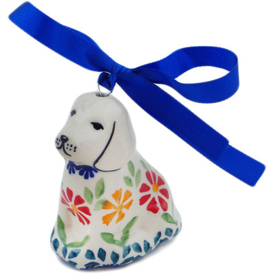 Polish Pottery Dog Ornament 3&quot; Wave Of Flowers