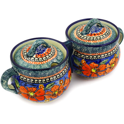 Polish Pottery Double Jar 11&quot; Poppies UNIKAT