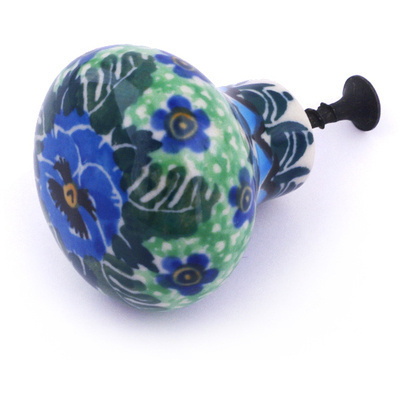 Polish Pottery Drawer knob 1-1/2 inch Blue Pansy Wreath UNIKAT
