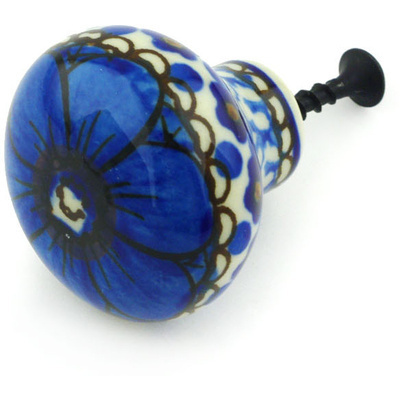 Polish Pottery Drawer knob 1-1/2 inch Cobalt Poppies UNIKAT