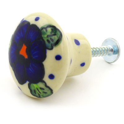 Polish Pottery Drawer knob 1-1/5 inch Bold Blue Pansy