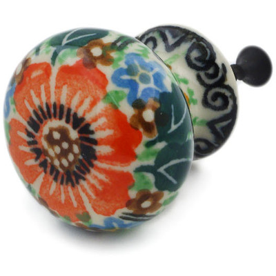 Polish Pottery Drawer knob 1-3/8 inch Orange Wreath UNIKAT