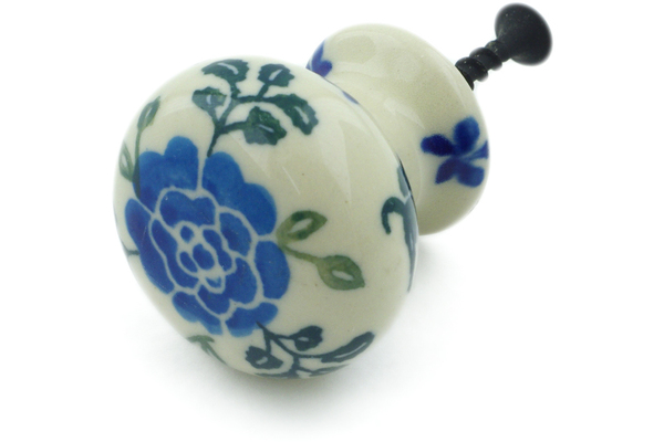 Polish Pottery Drawer Pull Knob 1 Blue Camellia
